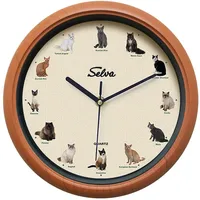 Selva Tieruhr, Wanduhr, mit Tierlauten zu jeder Stunde und farbenfrohe Illustrationen, Gehäuse aus Kunststoff, Holzoptik, Farbe:Katzen