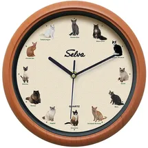 Selva Tieruhr, Wanduhr, mit Tierlauten zu jeder Stunde und farbenfrohe Illustrationen, Gehäuse aus Kunststoff, Holzoptik, Farbe:Katzen