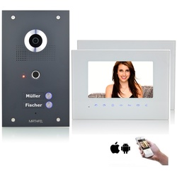 2 Familienhaus Fingerprint 2 Draht BUS Technik WLAN Video Türsprechanlage mit 170 Grad Kamera in Edelstahl 2x 7 Zoll Monitor Ja