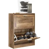 SoBuy Schuhschrank Braun, Holzwerkstoff, 60x79x23 cm, Garderobe, Schuhaufbewahrung, Schuhkipper Schuhablage mit 2 Klappen Schuhregal Schuhkommode bht ca.: 60x79x23cm