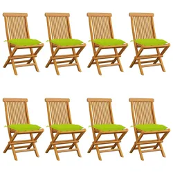 vidaXL 8x Teak Massiv Gartenstuhl mit Hellgrünen Kissen Klappbar Holzstuhl Klappstuhl Stuhl Stühle Gartenmöbel Gartenstühle Balkon Terrasse