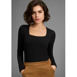 LAURA SCOTT Langarmbody LAURA SCOTT, Damen, Gr. 48, N-Gr, schwarz (schwarz, nude), Jersey, Obermaterial: 95% Baumwolle, 5% Elasthan, unifarben, Basic, sehr figurbetont, eckiger Ausschnitt, Bodys, mit Karree-Ausschnitt, sehr figurbetont