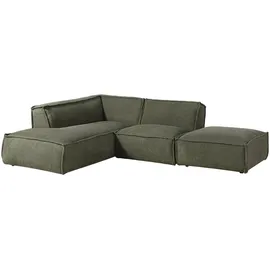 Massivmoebel24 Ecksofa inkl. Hocker 195x220x79 Polyester grün RAVENNA