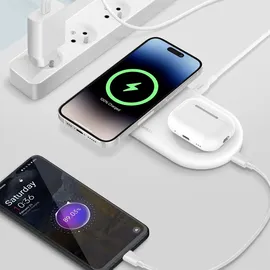 Belkin BoostCharge Pro kabellose 2-in-1-Ladestation mit Qi2, 15W, Schnellladegerät, Wireless Charger für iPhone 17, Air, 16, Pixelsnap, AirPods und MagSafe-fähigen Geräten – Weiß