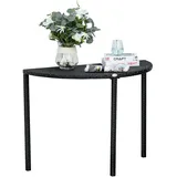OKWISH Halbrunder Outdoor-Tisch aus Polyrattan und Metall, schwarz, 100x50x74 cm, platzsparend und witterungsbeständig