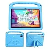 CWOWDEFU 2024 Android 14 Kinder Tablet 10 Zoll,Tablet für Kinder mit Family Link Kindersicherung,8GB+128GB bis zu 1TB,Octa-Core,WiFi 6,Tablets für Kleinkinder,Stoßfestes Eva Gehäuse Blau