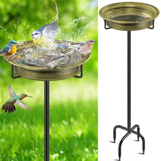FaloStwer 40In Vogeltränke Vogelbad Futter Schale Wasserstelle Stehend, Metall Vogelbecken Schüssel Wildvögel Wassertränke für Vögel, Vogeltränke Groß Frostsicher Winterfest Vogeltränke (Retro Gold)