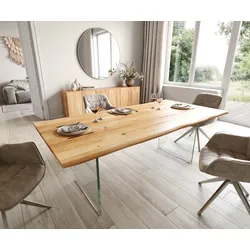 DELIFE Esstisch Edge 200x100x2,5 Eiche Natur Glas Live-Edge, Esstische, Baumkantenmöbel, Massivholzmöbel, Massivholz