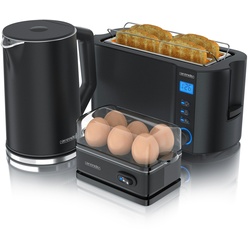 Arendo Frühstücks-Set Wasserkocher 1,5l, 4-Scheiben Toaster, 6er Eierkocher, Schwarz