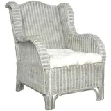 vidaXL Sessel mit Kissen Relaxsessel Rattansessel Relaxstuhl Loungesessel Armsessel Ohrensessel Sofa Wohnzimmer Grau Natur-Rattan Leinen