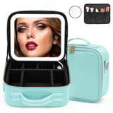 Make up Tasche mit Spiegel, Schminktasche mit 3 Farben Led Licht, Kosmetikkoffer