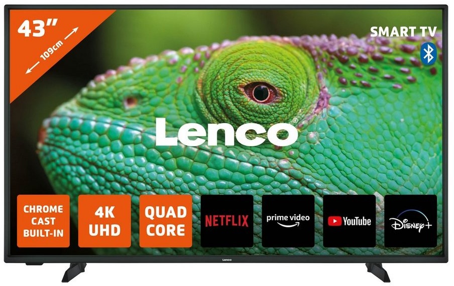 Lenco Lenco LED-4353BK LED-Fernseher (109,00 cm/43 Zoll, 4K Ultra HD, Smart-TV, 4K Ultra HD-Smart TV, inkl. Chromecast, Dolby 7.1 Sound, Bluetooth) schwarz