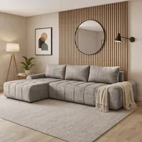 BEAUTYSOFA | Ecksofa Costa L - Ecksofa mit Schlaffunktion & Bettkasten – Stoff Vogue in Cappuccino, Ottomane links - Bronze