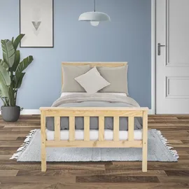 ML-Design Holzbett 90x200 cm Natur, Kiefernholz, Bettgestell mit Lattenrost und Füße, Einzelbett mit Kopf- und Fußteil, Bett für Kinder und Erwachsene, Massivholzbett Kinderbett Jugendbett