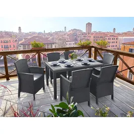 BICA Gastro Essgruppe Lido | Esstisch Houston mit 6 Sesseln | Wetterfeste Gartenmöbel in Graphite