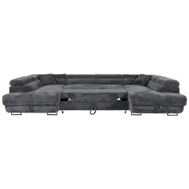 m-punkt Eckcouch Cord U-Form mit Bettkasten 5-Sitzer Grau