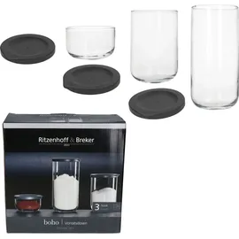 Ritzenhoff & Breker 6tlg Set Boho Vorratsdosen Anthrazit aus Glas & Kunststoff