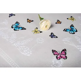 Vervaco Kreuzstich Stickpackungen Tischdecke Schmetterlingstanz Stickdecken Vorgezeichnet Basteln Erwachsene Kreativ Set Vorgedruckte Decke Sticken 80 x 80 cm Stickset DIY Sticken Set