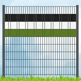 zaun|zu® Sichtschutz Vereinsfarben Schwarz/Weiß/Grün Volle Streifenbreite Gelocht