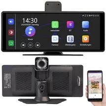 Lescars IPS-HD-Touchscreen, Android&Apple CarPlay, 10,26"/26 cm, 2K-Frontcam
