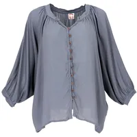 Guru-Shop Longbluse Luftige Boho Bluse, Oversize Hemdbluse,.. blau|grau
