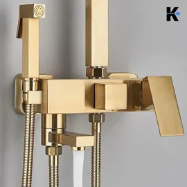 klarwerk LANA | Premium Regendusche Set Gold glänzend Edelstahl | Design Duscharmatur Duschsystem | Mischbatterie Dusche komplett mit Handbrause