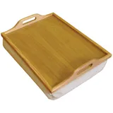 St Helens Home and Garden Knietablett aus Holz mit Kissen, beige