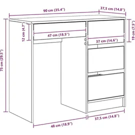 vidaXL Schreibtisch Geräucherte Eiche 90 x 37,5 x 75 cm Holzwerkstoff
