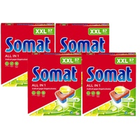 Somat All in 1 Zitrone & Limette Spülmaschinen Tabs, 228 (4x 57 Tabs), XXL Pack, Geschirrspül Tabs für kraftvolle Reinigung mit Geruchsneutralisierer Funktion