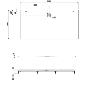 Laufen PRO Duschwanne, 2000x1000x36mm, superflach, 0, H2119570000001,