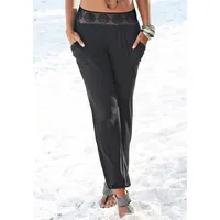LASCANA Strandhose, mit Häkelbund und Taschen, Jerseyhose, elastisch, bequem, Gr. 42, N-Gr, schwarz, , 788522-42 N-Gr