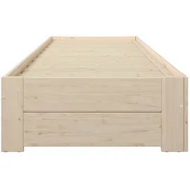 otto home Massivholzbett OTTO HOME "Imme, ausziehbar 90cm-180cm, ideal für Schlafbesuch, mit Lattenrost", beige (natur), B:96,9cm H:38,9cm L:204,1cm, Betten, Massivholzbett, Massive Kiefer, Schubkasten optional, Belastbarkeit 180 KG