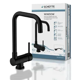Schütte Spültischarmatur WINDOW, Wasserhahn Unterfenster, Vorfenster, flexibler Wasserhahn umklappbar 360° schwenkbar Einhebelmischer Fensterarmatur, Schwarz