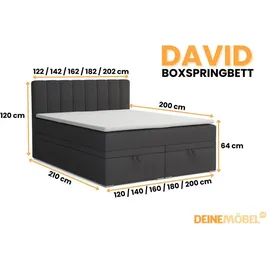 dein schlaf 24 BOXBETT DAVID 160/200 Velour Anthrazit mit einer Matratze H4 - Dunkelgrau