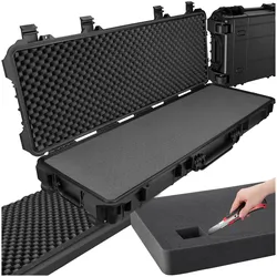 tectake® Gewehrkoffer, aus robuster Hartschale, wasserdicht und temperaturbeständig, 3 dicke Schaumstoffeinlagen, Druckausgleichsventil, 113,5 x 41 x 16 cm