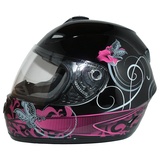 protectWEAR Motorradhelm Blumendesign Schwarz/Lila