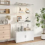 ZSSWSS Glasvitrine Standvitrine,Glasschrank Vitrine, 4 Lagen & 2 Abschließbaren Türen,Vitrinenschrank aus Holz & Glas für Sammlervitrine,Bücher und Wein,Weiß A