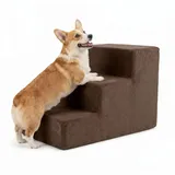 murando Hundetreppe für Kleine Hunde 3 Stufen 30 cm, Samt - Braun