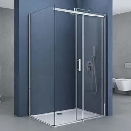 SoGood doporro Eckdusche mit Schiebetür links 100 x 120 cm weiß Klarglas Duschwanne