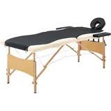 vidaXL Holz Massagetisch Klappbar 2 Zonen mit Tragetasche Therapie Massageliege Massagebank Kosmetikliege Therapieliege Massage Liege Schwarz Beige