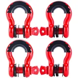FreeTec D Ring Schäkel, 4,75t Groß Verzinkter Stahl Schäkel, 4 Stück Geschweifte Schekel mit Augenbolzen, Schwere Abschleppen Heben Schekel für Pkw 4x4 Offroad Seilwinde (Rot)