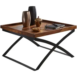 KADIMA DESIGN Quadratischer Couchtisch im Industrial-Stil, Sheesham & Eisen, 63x39x63 cm.