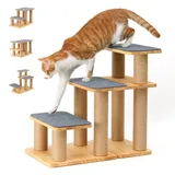 Hundetreppe, 3 Stufen Haustiertreppe, Katzentreppe aus Kiefernholz und Jute,1...