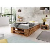 Lermowood Palettenbett M2 120 x 200 cm mit Lattenrost und 2 BettkästenGeflammt Holzbett Massivholzbett Bett aus Paletten Seniorenbett Kinderbett J... - Weiß/Grau/Braun