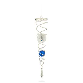 Relaxdays Windspiel mit Glaskugeln, Blau,Silber,Transparent