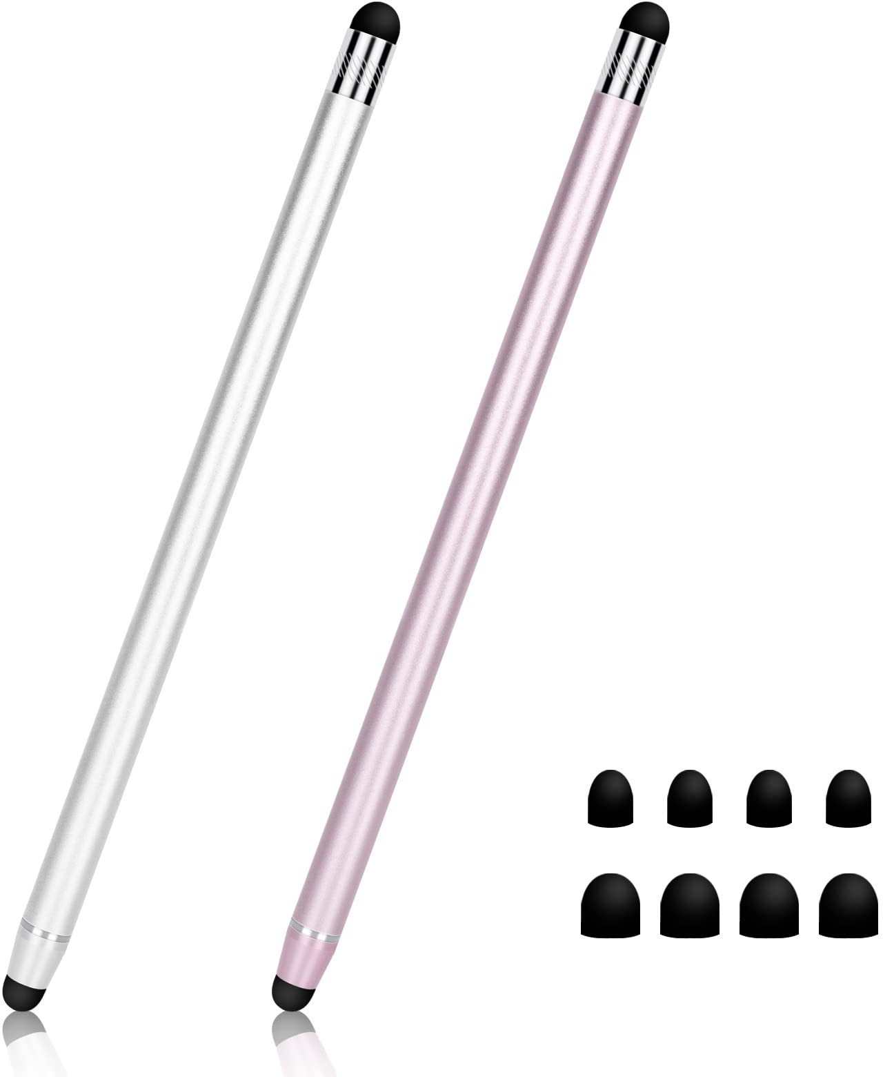 Stylus Pens für Touchscreens (2er Pack), Seminer 2 in 1 Gummi-Stylus Touch Pen für Tablets, iPad Pro, iPad Air, Smartphones, Samsung Galaxy mit 8 Ersatzspitzen