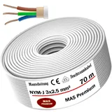 MAS Premium Feuchtraumkabel Stromkabel Mantelleitung Deutscher Marken-Elektrokabel Ring zur Verlegung über, auf, in und unter Putz, in trockenen, feuchten und nassen Räumen (NYM-J 3x2,5 mm2, 70m)