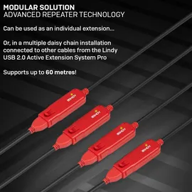 Lindy USB 2.0 Aktiv-Verlängerungs-Hub Pro - Kabel, 42783