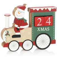 COM-FOUR® Adventskalender aus Holz - Würfelkalender in Zug-Form - dekorativer Tischkalender als Countdown bis Weihnachten - Holzblockkalender (Zug - Schneemann)