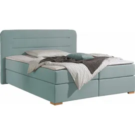 Home Affaire Boxspringbett HOME AFFAIRE "Manchester", blau (petrol), B:180cm L:208cm, Strukturstoff-Bezug (100% Polyester), Komplettbetten, Boxspringbett, 5 Breiten, 3 Ausführungen, 2 Härtegraden, Topper, Steppung